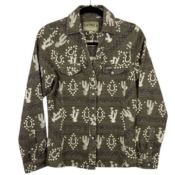 Outback Trading Co Fay Pearl Snap Blanket Shirt Olive Green Western Size Small - Picture 2 of 16